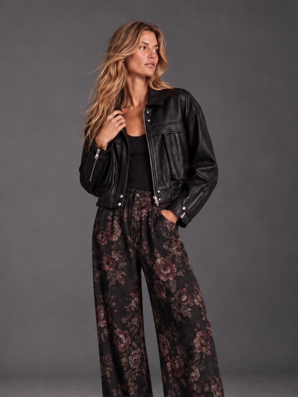 BLANKNYC Black Faux Leather Cropped Bomber Jacket Size L NWT